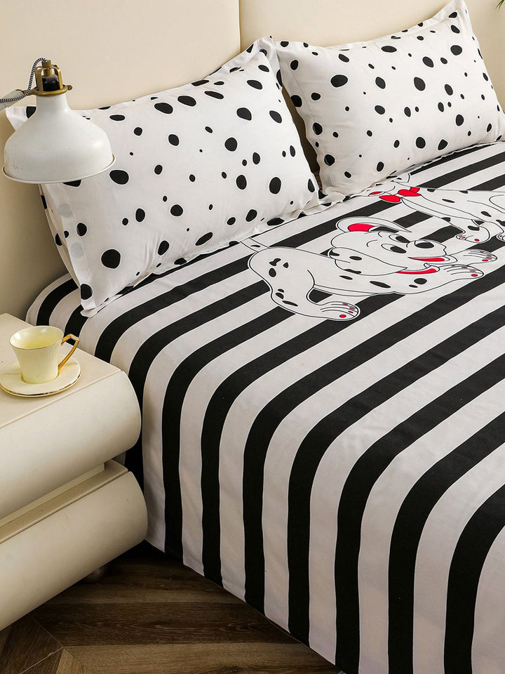 Story@home White Black Cotton 210 TC 1 King Double Bedsheet with 2 Pillow Covers