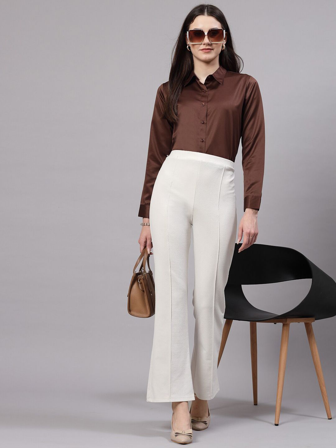 Style Quotient Brown Smart Satin Formal Shirt