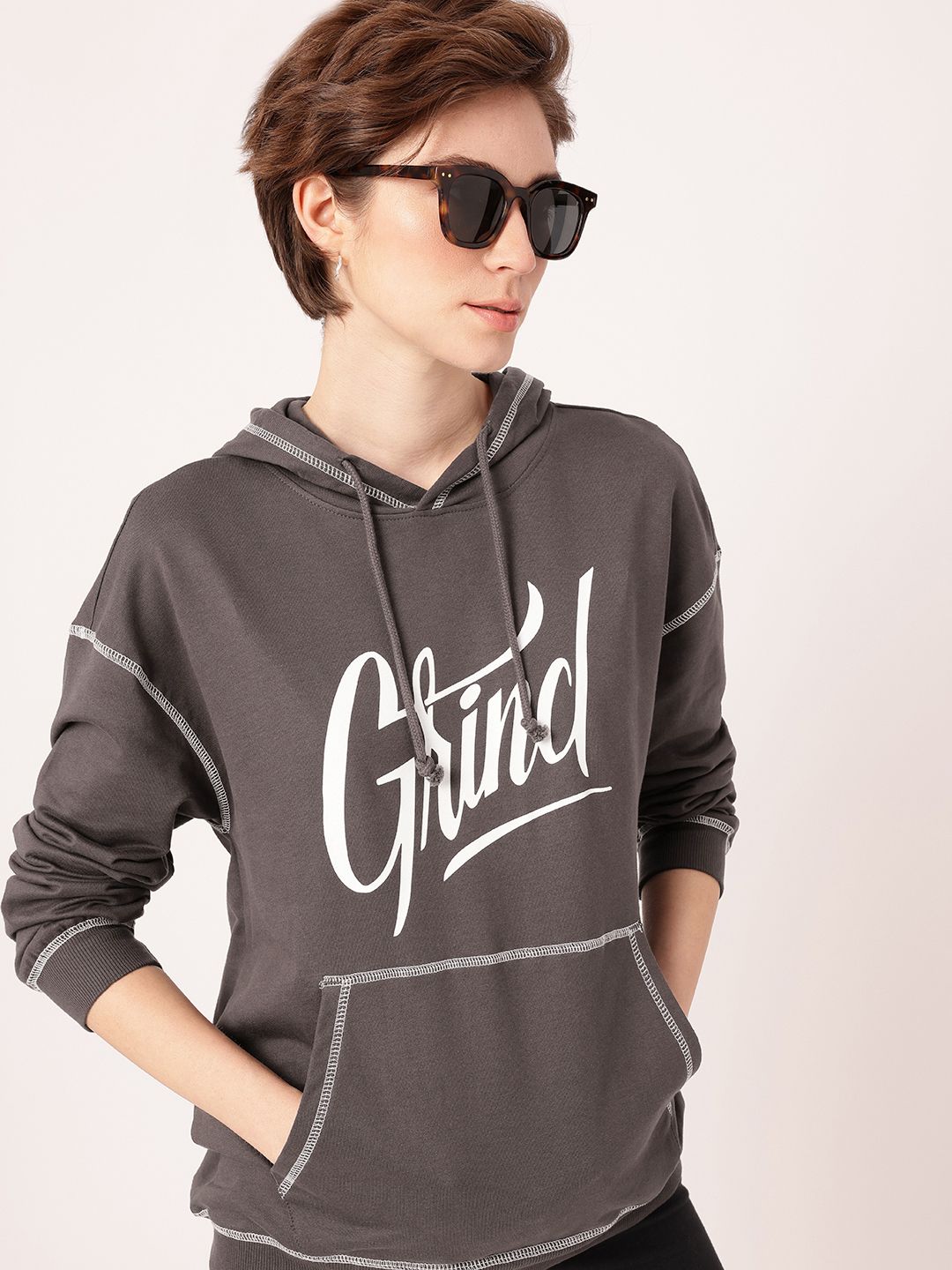 DressBerry Printed Hooded Cotton Terry Relaxed Fit Sweatshirt
