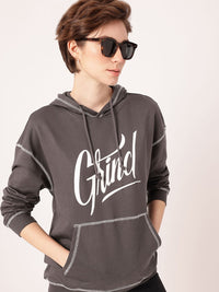 DressBerry Printed Hooded Cotton Terry Relaxed Fit Sweatshirt