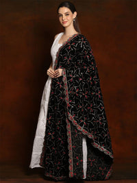 Exotic India Caviar Black Velvet Dupatta with Zari and Sequinned Diamond Pattern