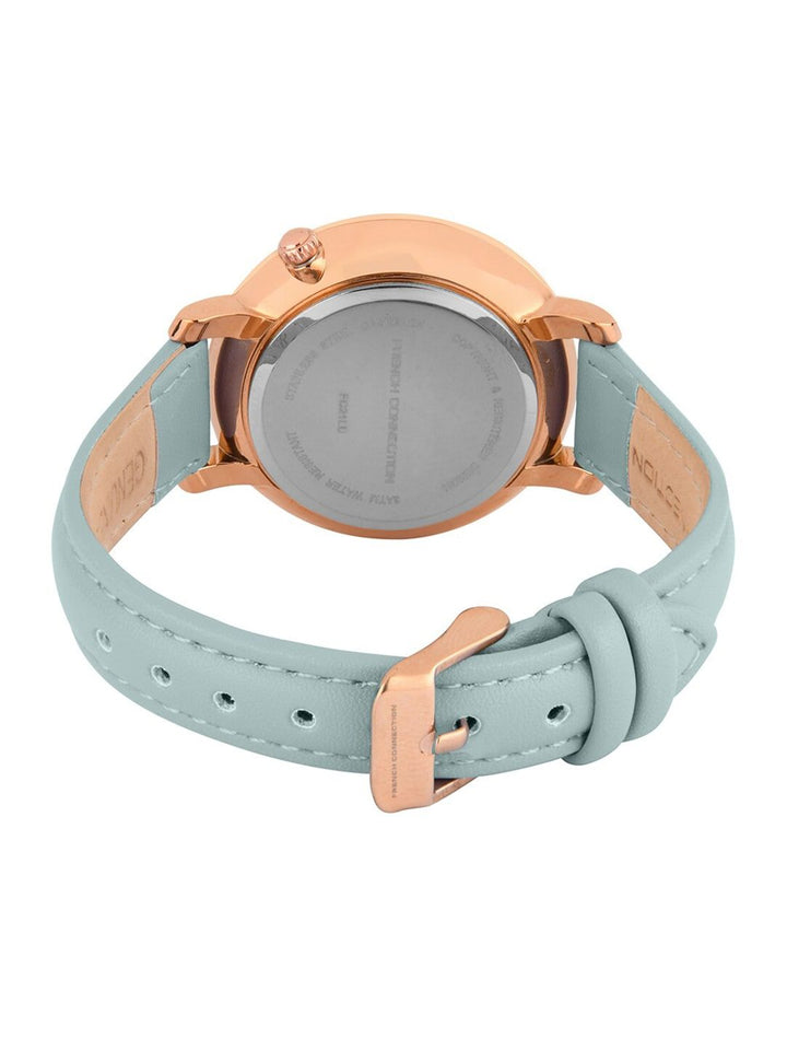French Connection Women Blue Embellished Dial & Blue Leather Straps Analogue Watch FC21LU