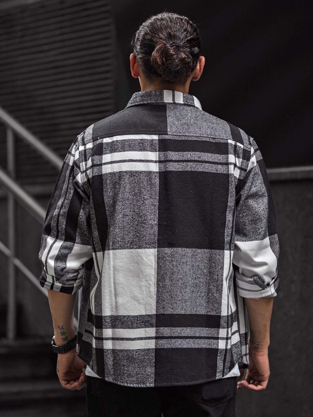Powerlook Men Spread Collar Tartan Checked Cotton Casual Shirt