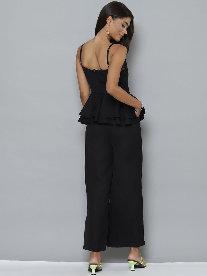 SASSAFRAS Black Peplum Layered Jumpsuit With Cut-out Detail