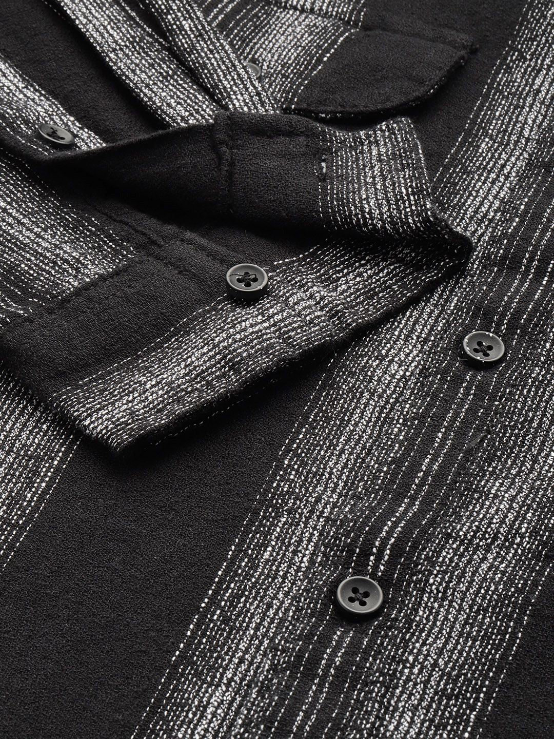 The Indian Garage Co Men Slim Fit Striped Double Flap Casual Shirt