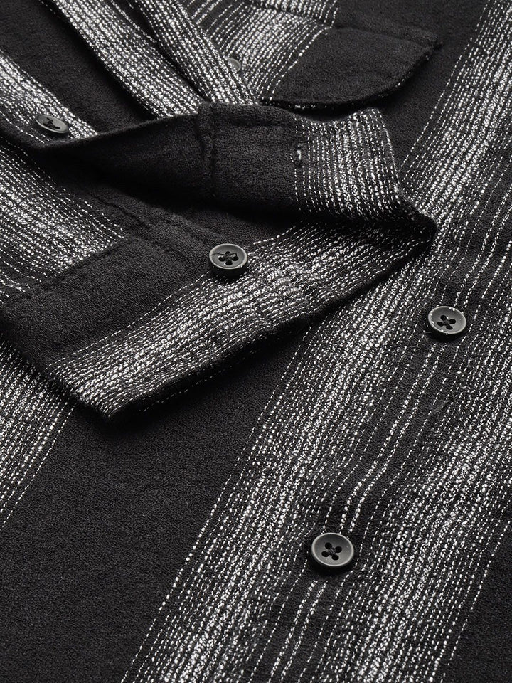 The Indian Garage Co Men Slim Fit Striped Double Flap Casual Shirt