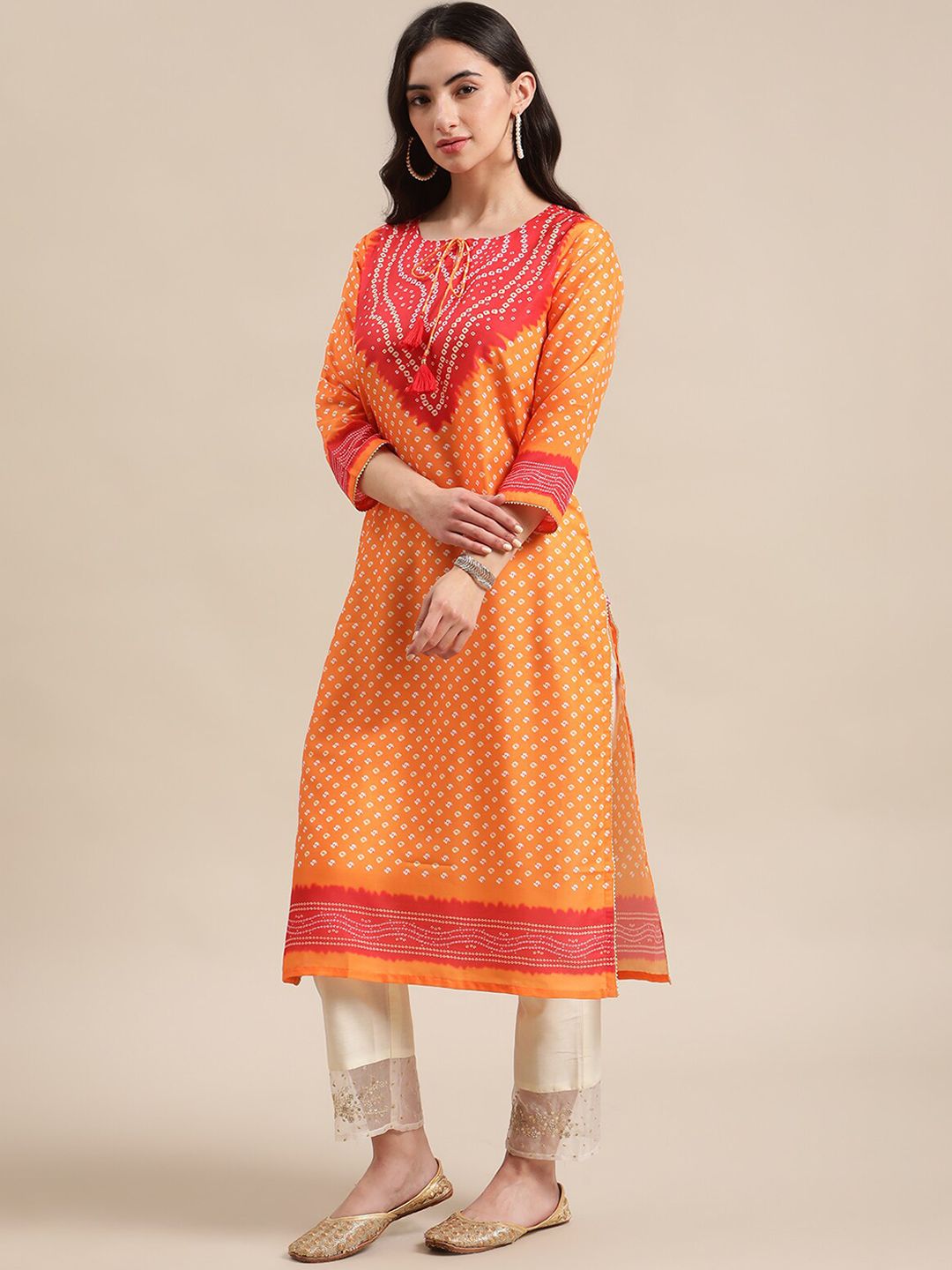 Varanga Women Yellow Ethnic Motifs Printed Thread Work Kurta
