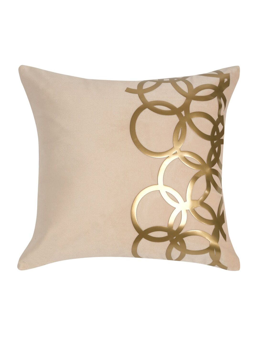 HOSTA HOMES Cream & Gold-Toned Set of 5 Geometric Velvet Square Cushion Covers