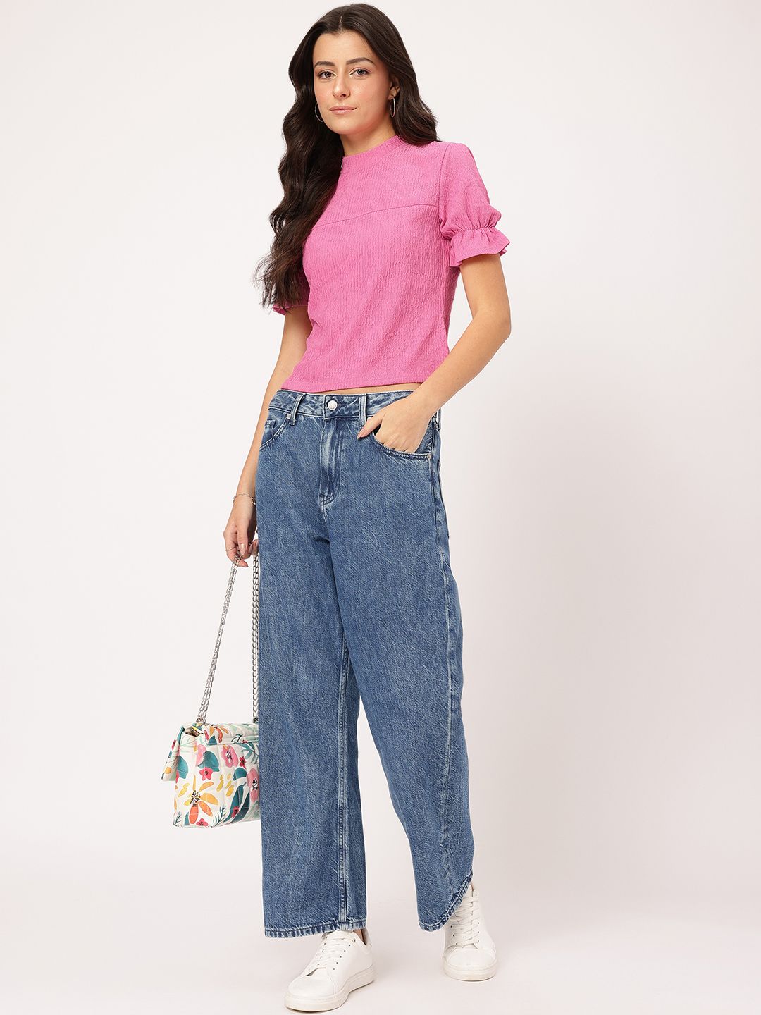 DressBerry Cuteness Overloaded Textured Short Bell Sleeve Top