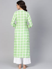 Libas Women Green & White Checked Straight Kurta