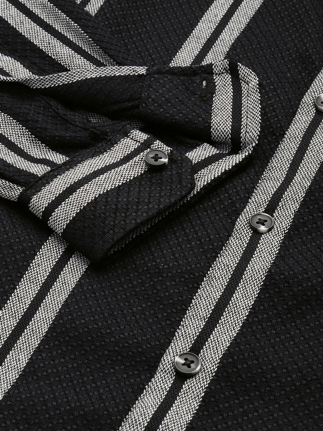 The Indian Garage Co Men Black Relaxed Fit Striped Dobby Resort Wear Shirt