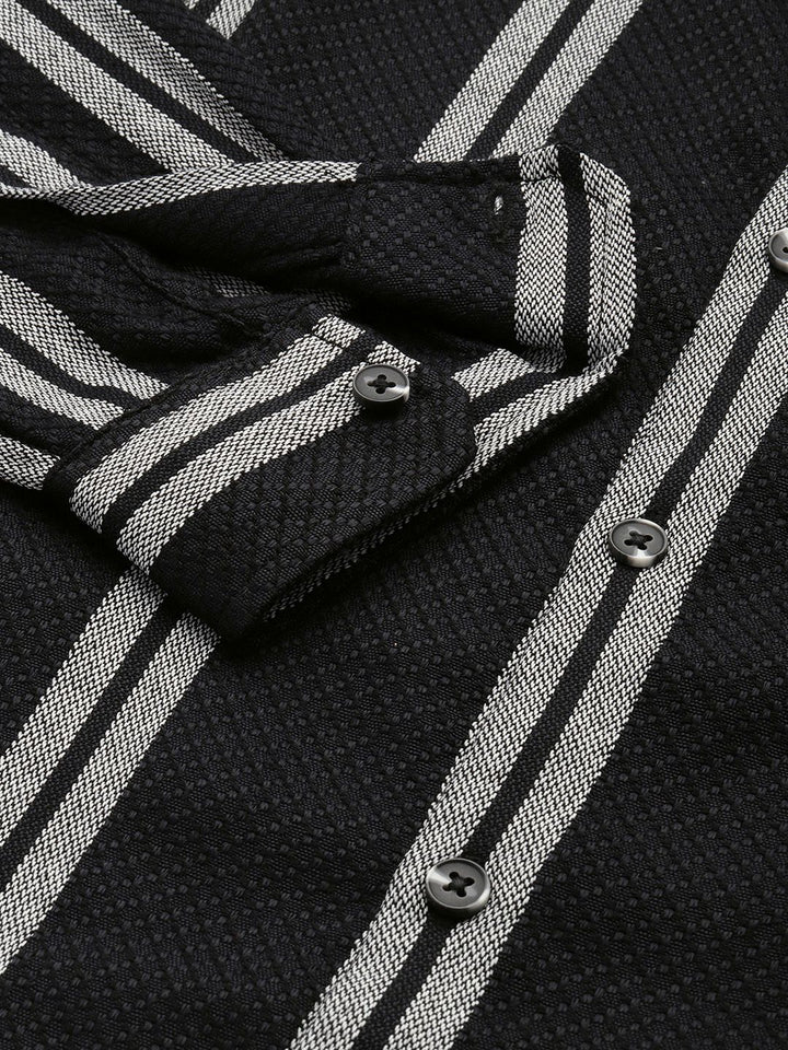 The Indian Garage Co Men Black Relaxed Fit Striped Dobby Resort Wear Shirt