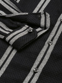 The Indian Garage Co Men Black Relaxed Fit Striped Dobby Resort Wear Shirt