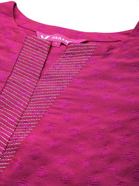 Varanga Women Pink Zari Work textured Kurta with Trouser and Printed Dupatta