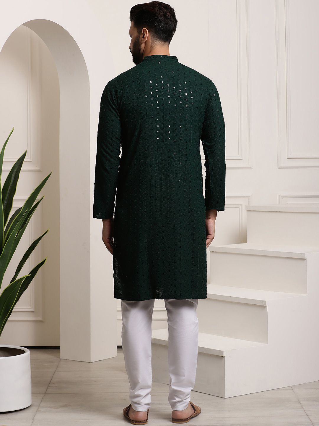 SOJANYA Ethnic Motifs Embroidered Sequinned Pure Cotton Kurta with Churidar