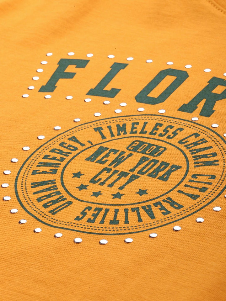 DILLINGER Women's Regular Cropped Stud & Printed Tshirt