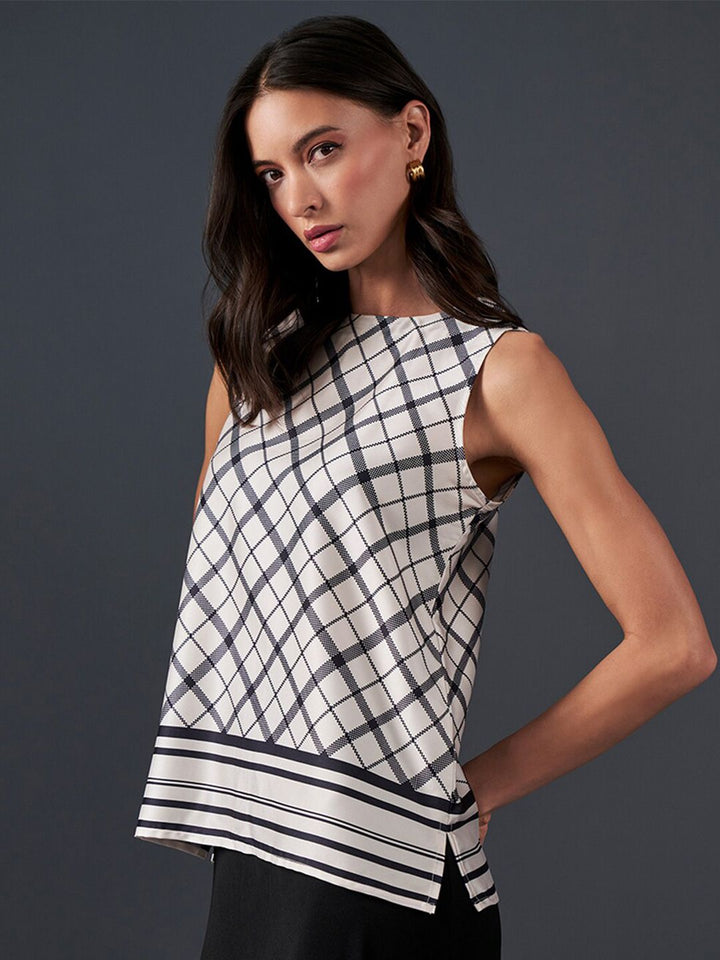 AND Checked Round Neck Styled Back Top