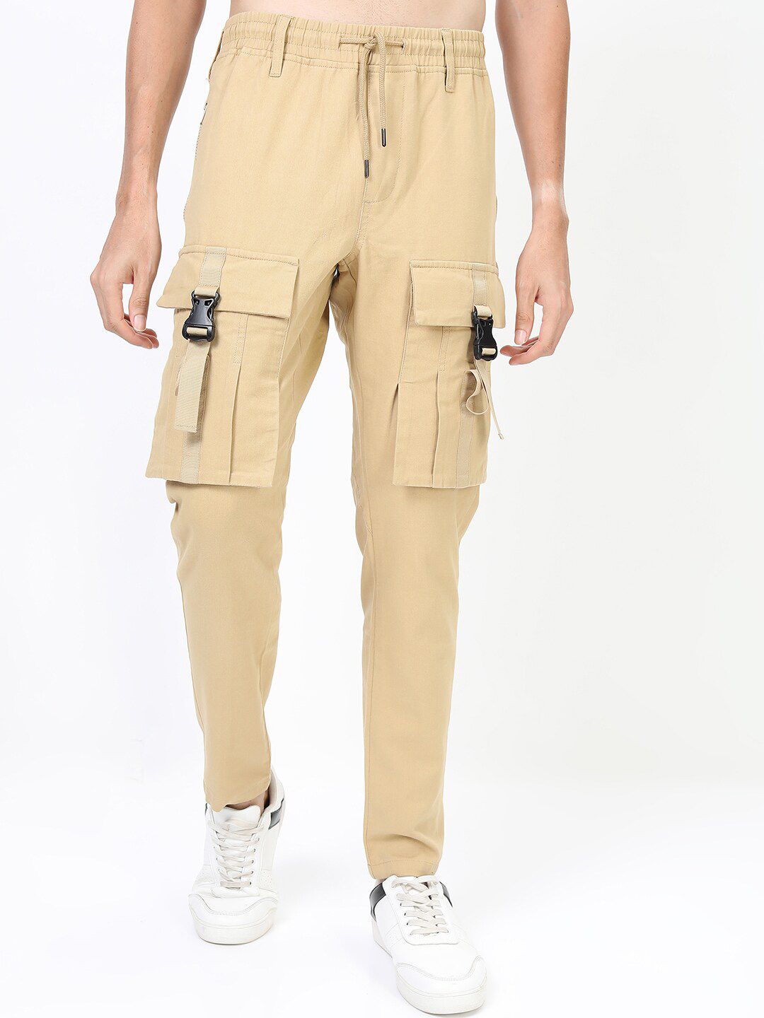 HIGHLANDER Men Beige Easy Wash Cargos Trousers