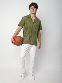 VASTRADO Men Classic Cuban Collar Textured Cotton Oversized Casual Shirt