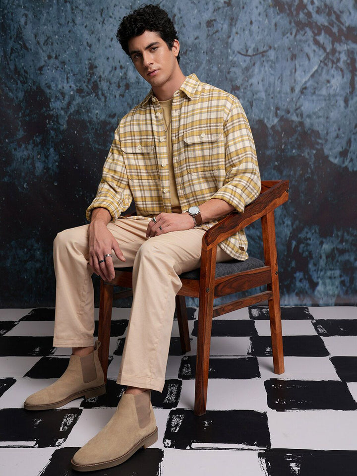 LOCOMOTIVE Textured Checked Utility Pocket Overshirt