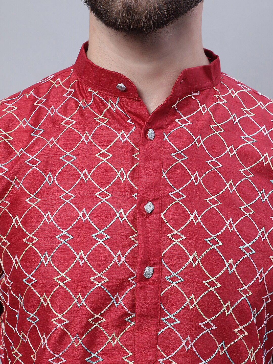 SOJANYA Embroidered Mandarin Collar Kurta with Pyjamas & Nahru Jacket