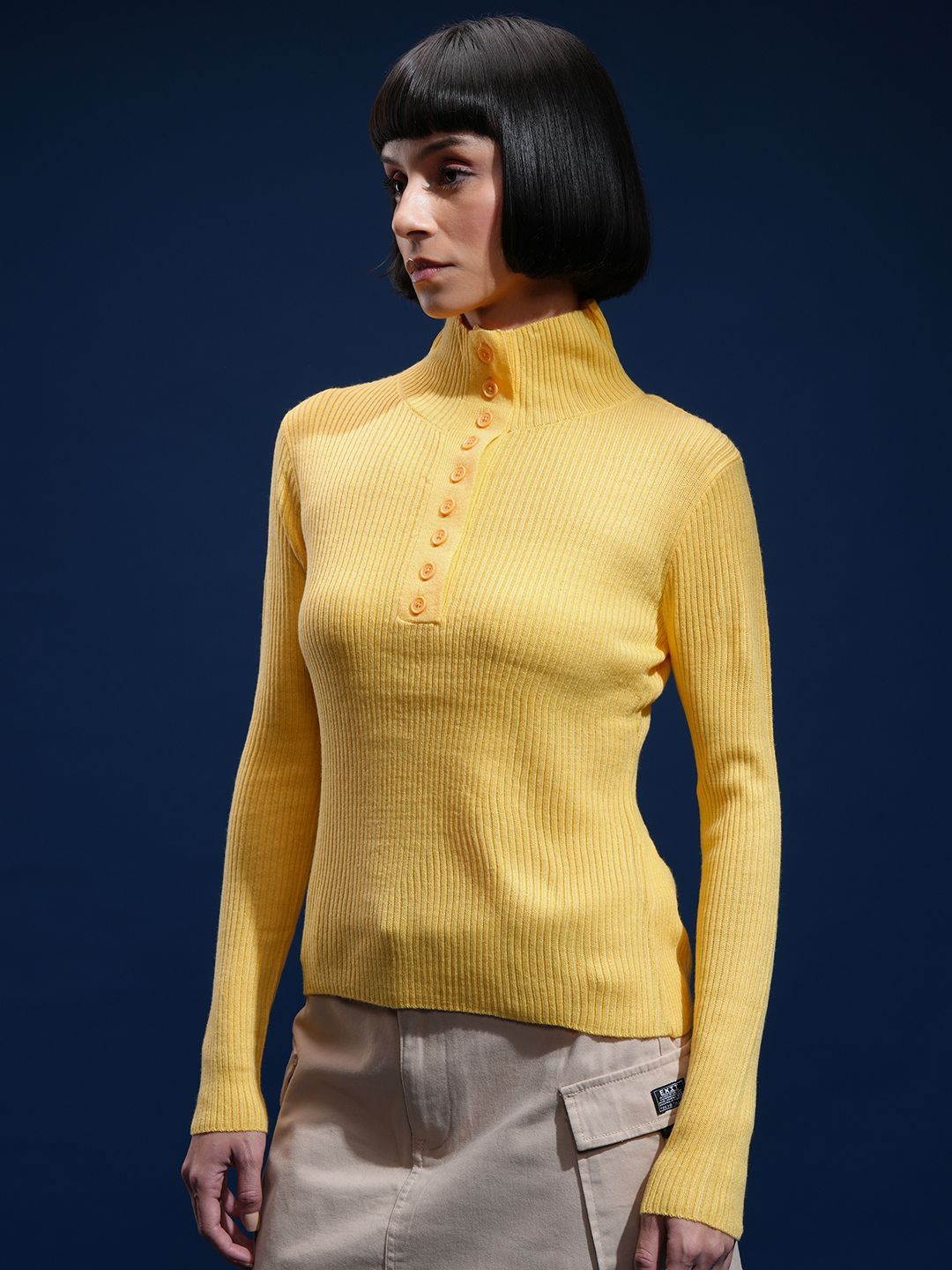 Tokyo Talkies Women Full Sleeves Mock Neck Sweater