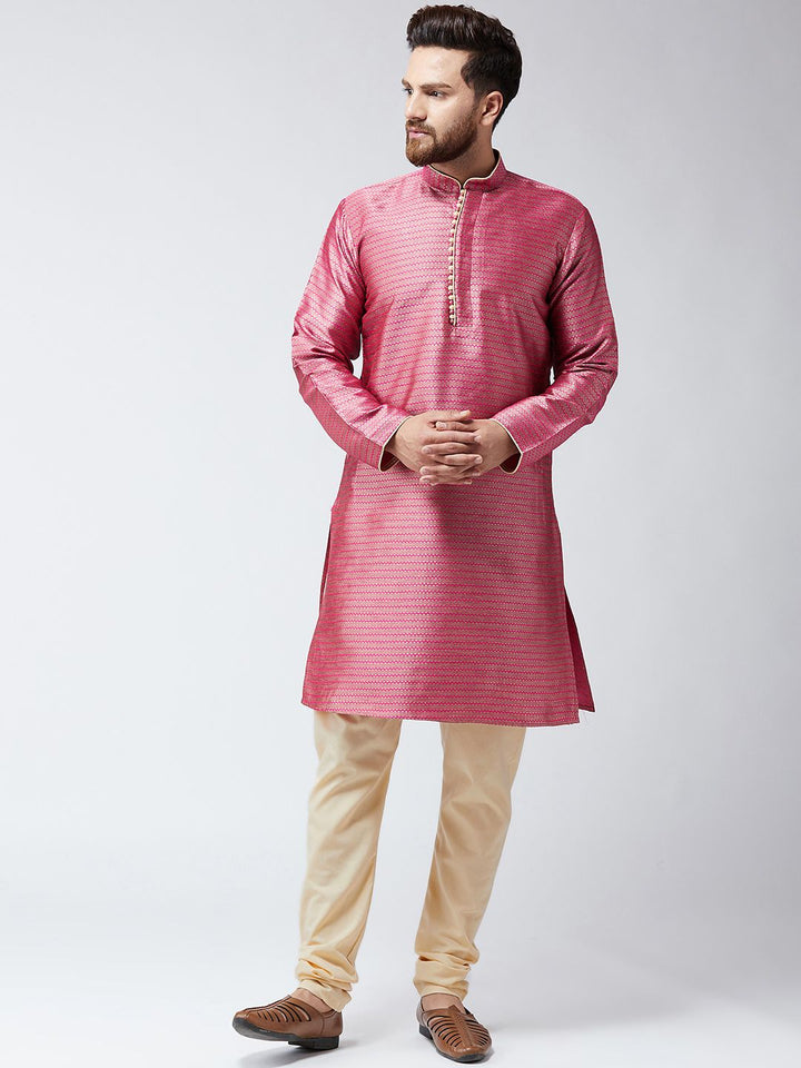 SOJANYA Men Pink Woven Design Straight Kurta