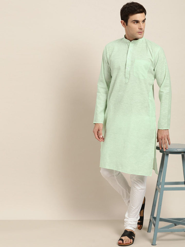 SOJANYA Men Sea Green & White Striped Straight Kurta
