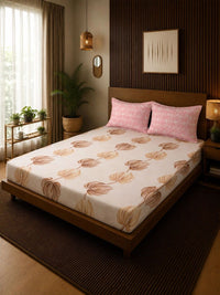 Moda Rapido X KLOTTHE Cream-Coloured & Pink Floral 300 TC King Bedsheet with 2 Pillow Covers