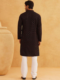 SOJANYA Geometric Embroidered Mandarin Collar Sequinned Pure Cotton Kurta With Churidar