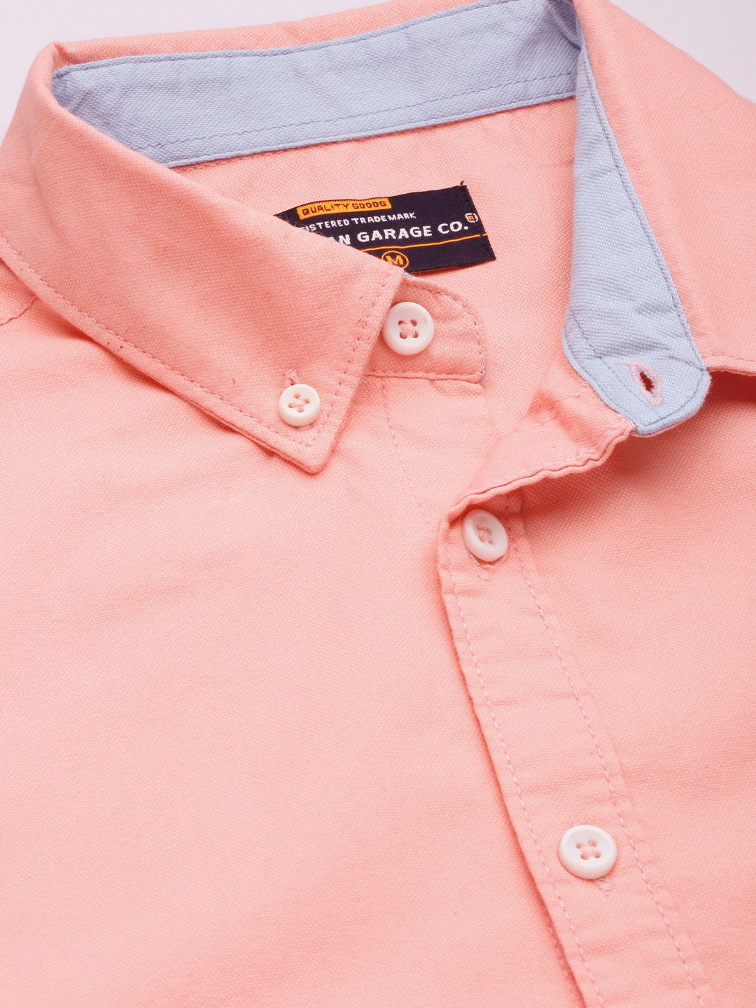 The Indian Garage Co Men Peach-Coloured Slim Fit Opaque Cotton Casual Shirt