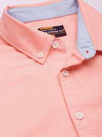 The Indian Garage Co Men Peach-Coloured Slim Fit Opaque Cotton Casual Shirt