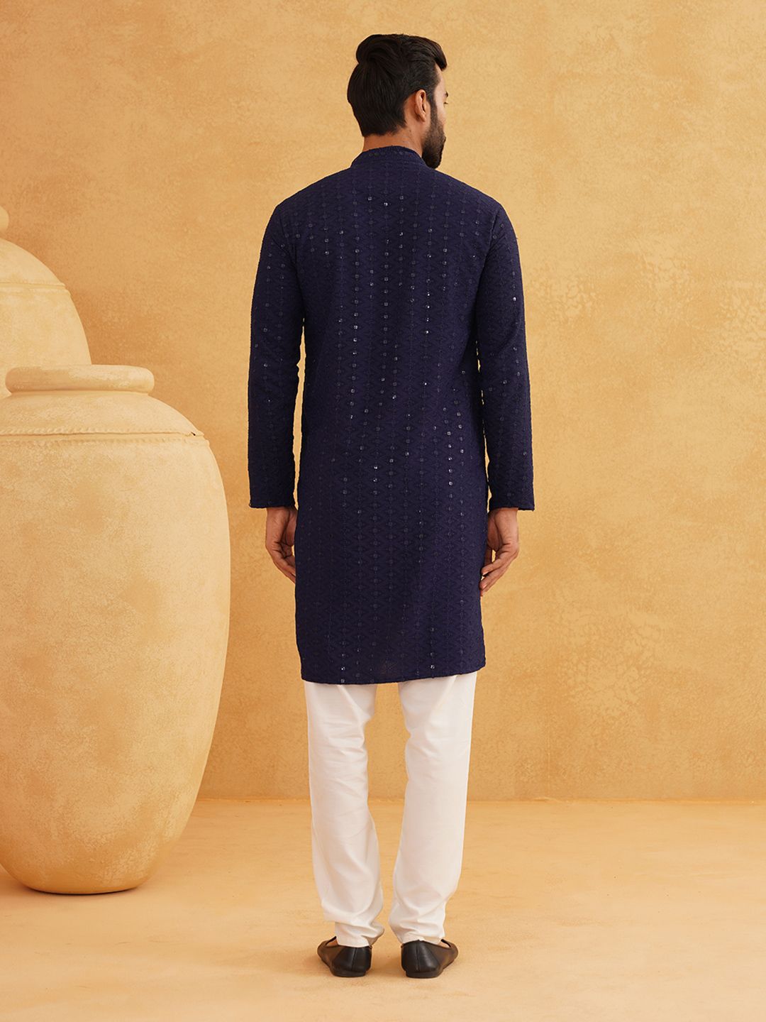 SOJANYA Lelaki Sulam Kurta Kapas Tulen dengan Piyama