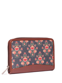 ZOUK Women Navy Blue & Pink Floral Printed Zip Around Wallet
