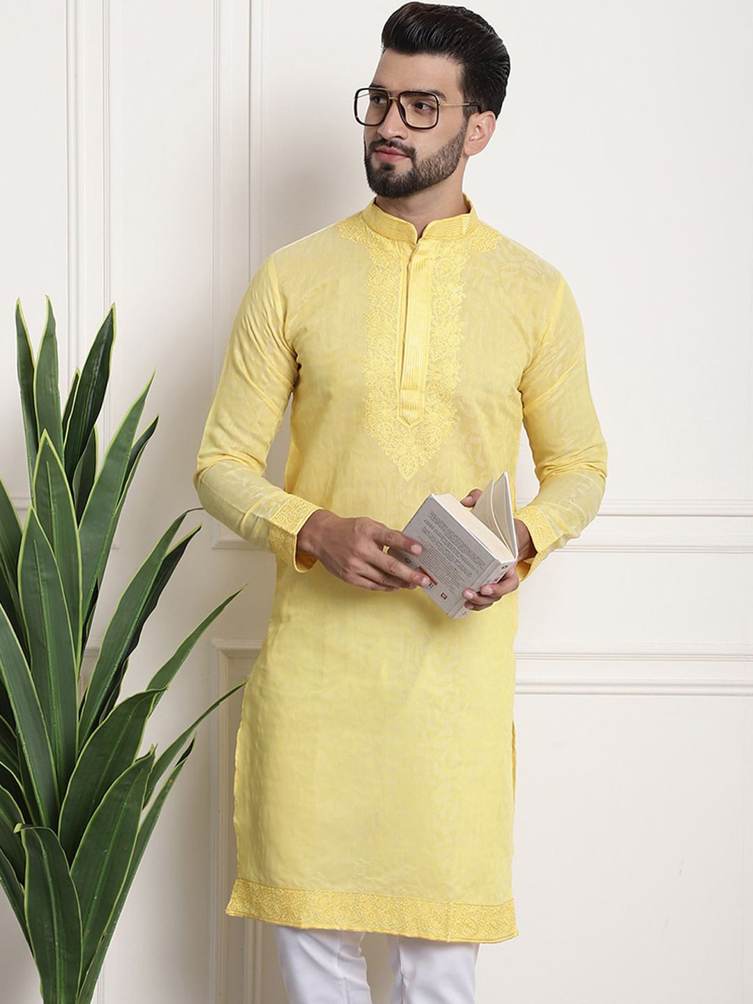 SOJANYA Kurta Kerja Benang Kolar Mandarin Rekaan Tenunan