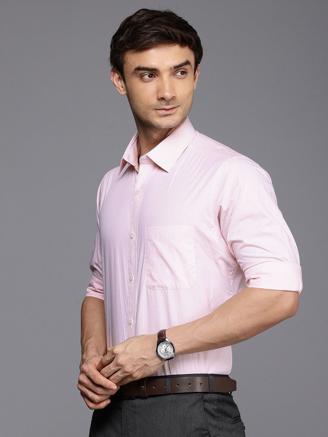 Raymond Slim Fit Micro Checks Opaque Pure Cotton Formal Shirt