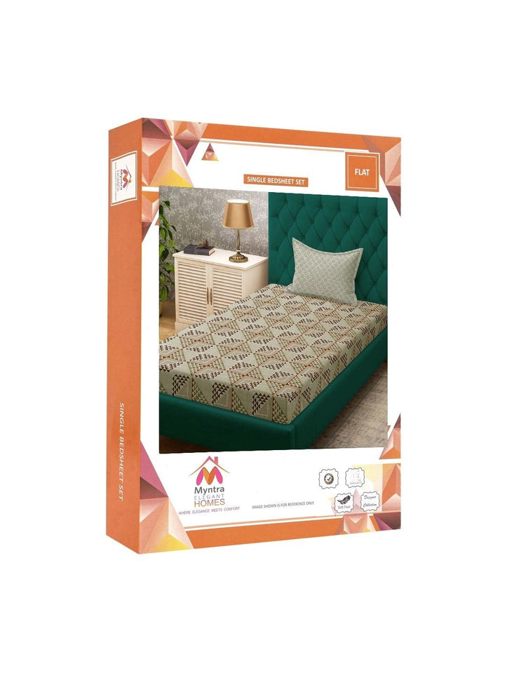 Myntra Elegant Homes Beige & Red Geometric 400 TC Single Bedsheet with 1 Pillow Covers