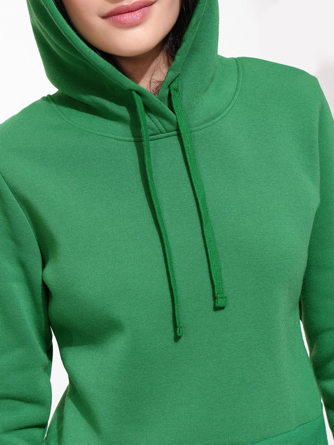 Tokyo Talkies Women Green Solid Hooded Sweatshirt