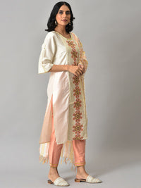 AURELIA Women White Floral Embroidered Liva Kurta with Trousers & Banaras Dupatta