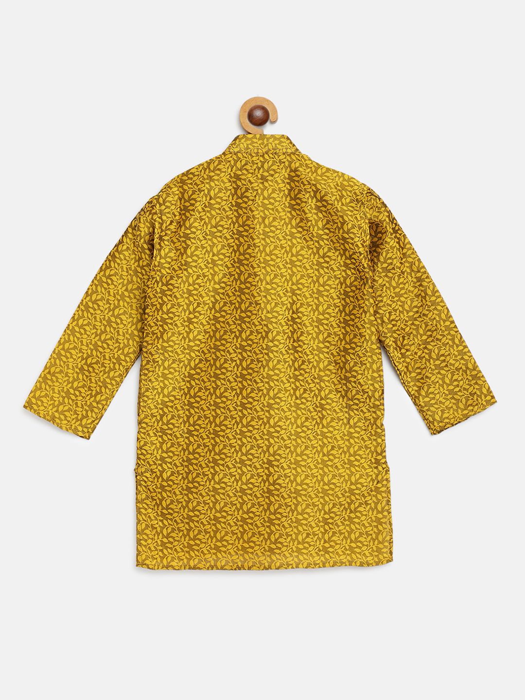 SOJANYA Boys Mustard Yellow Woven Design Jacquard Weave Band Collar Kurta