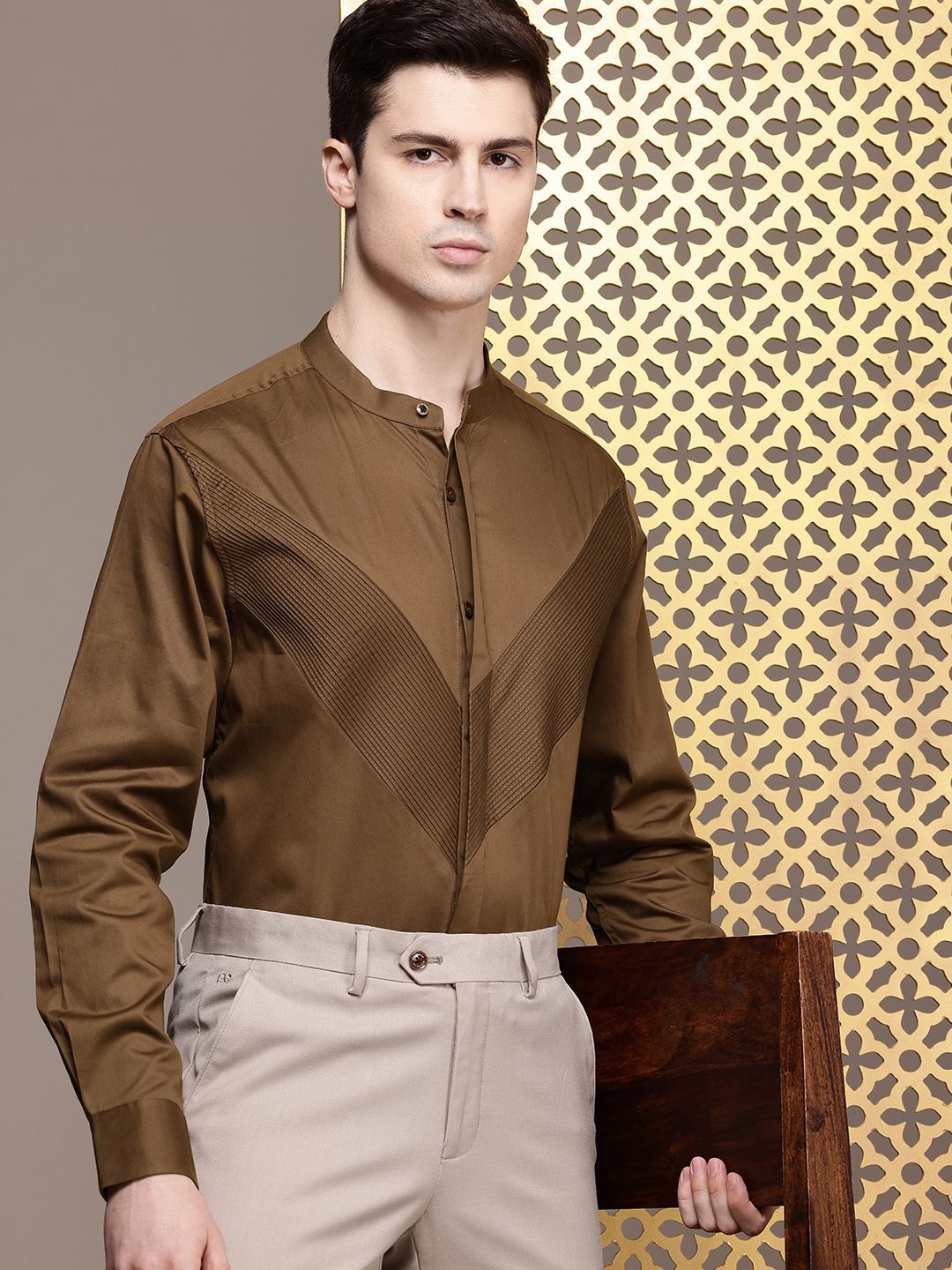 House of Pataudi Pure Cotton Pleated Party Shirt