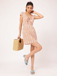 DressBerry Floral Printed Puff Sleeves Seersucker A-Line Dress