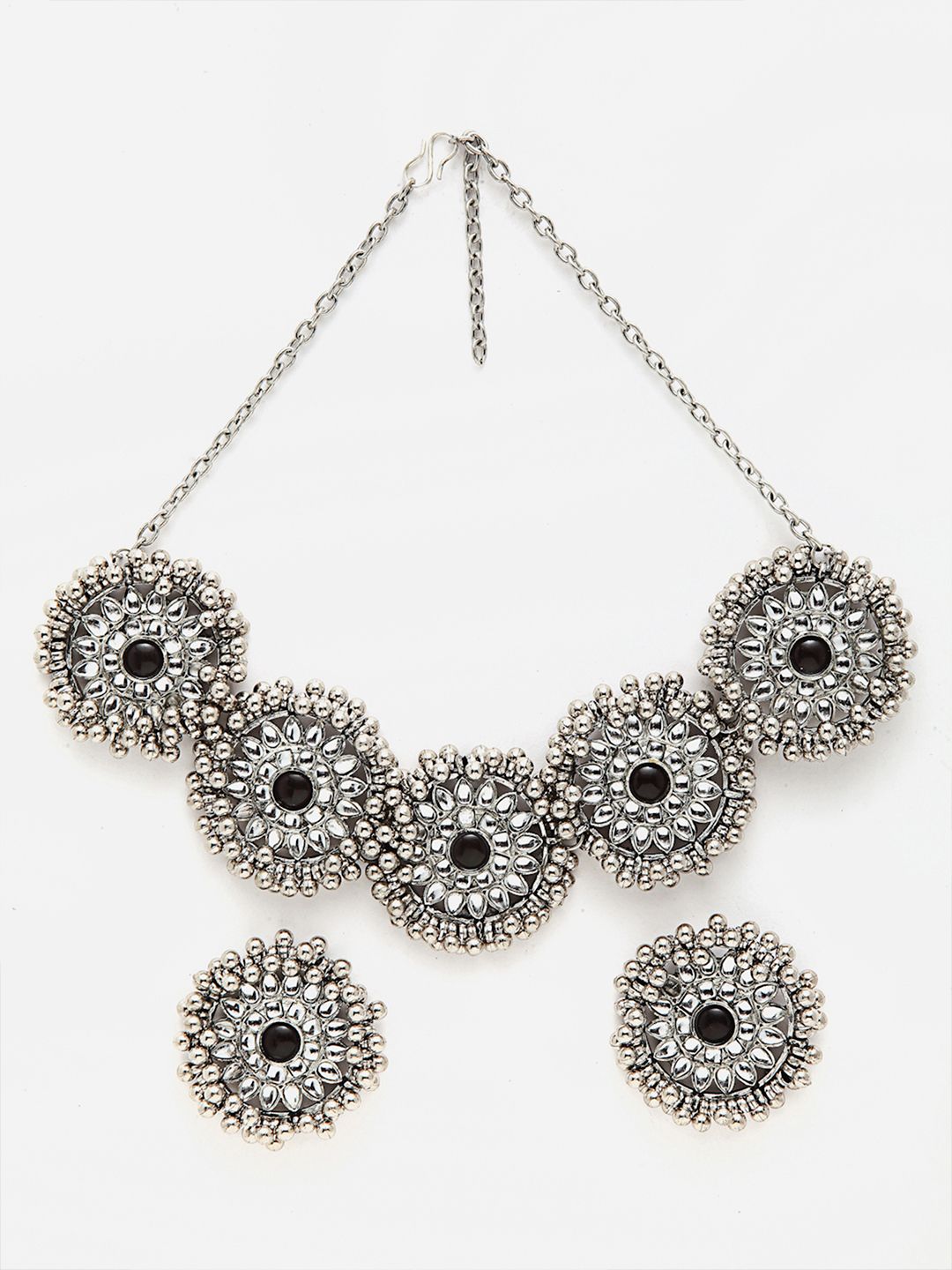 KARATCART Oxidised Silver-Toned & White Kundan-Studded Afghani Tribal Handcrafted Jewellery Set