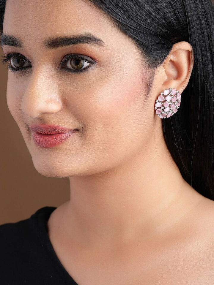 Rubans Silver & Pink Circular Studs