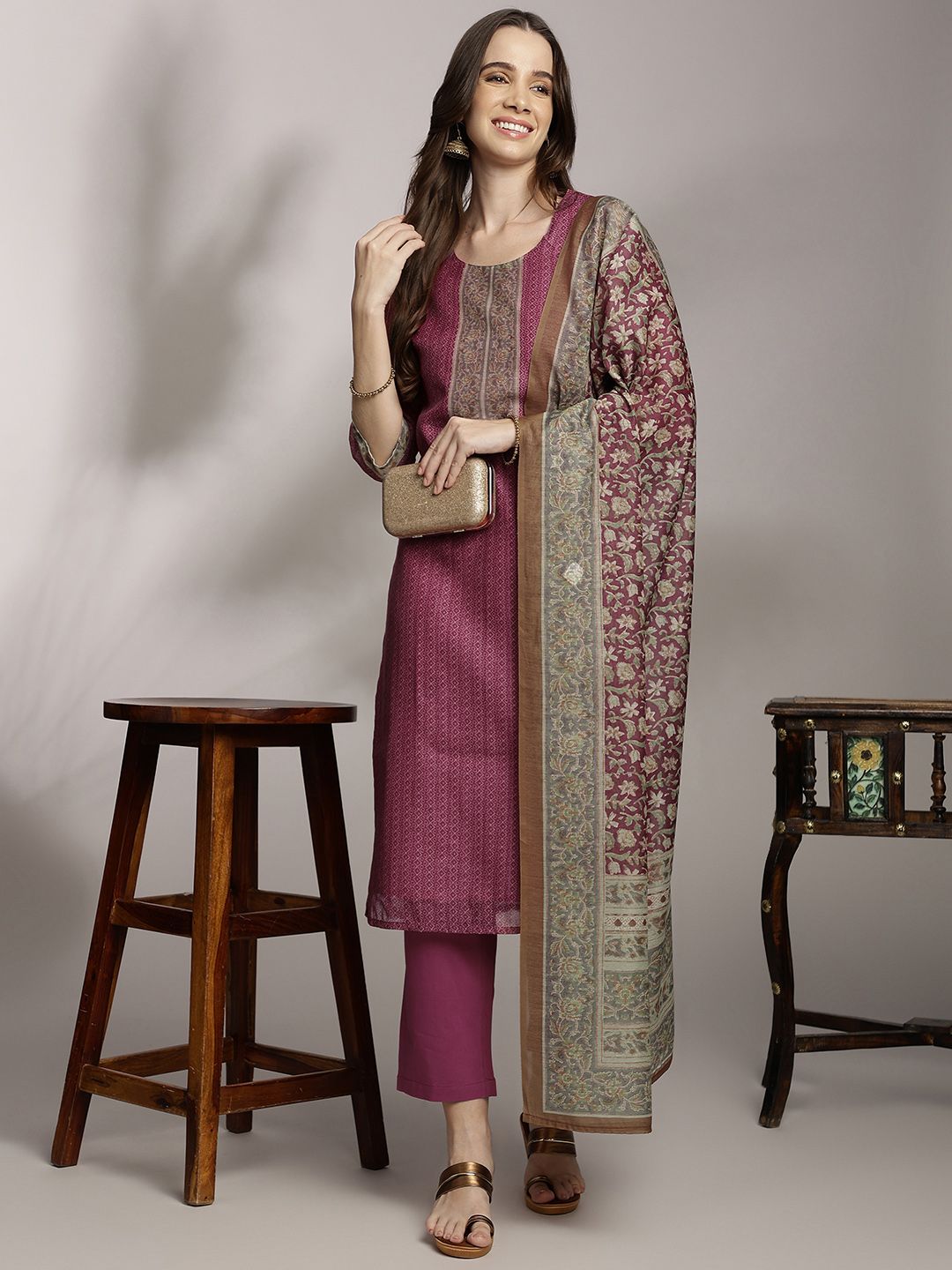 Anouk Women Ethnic Motifs Printed Kurta with Trousers & Dupatta