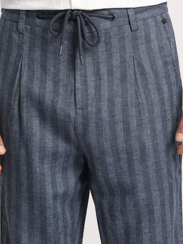 THE BEAR HOUSE Men Striped Tapered Fit Trousers