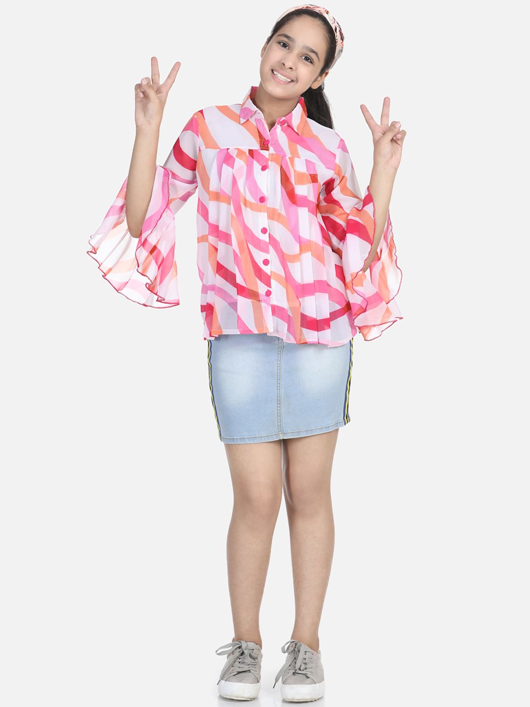 Cutiekins White & Pink Crepe Shirt Style Top
