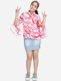 Cutiekins White & Pink Crepe Shirt Style Top
