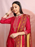 Vishudh Red Ethnic Motifs Embroidered Sequinned Straight Kurta With Trousers & Dupatta