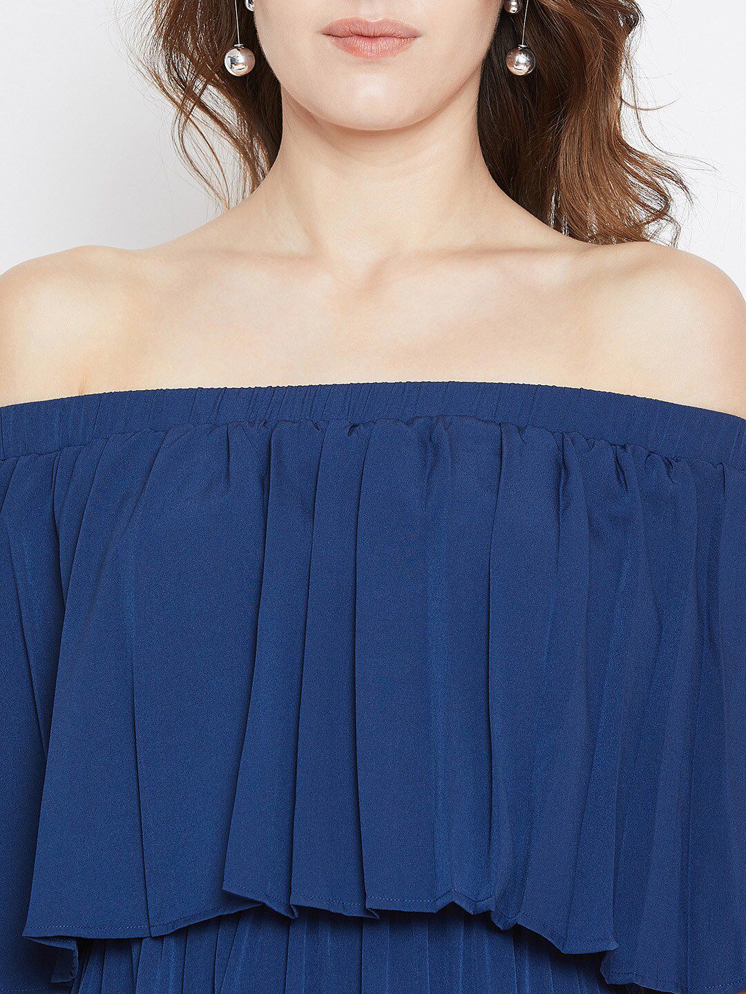 Berrylush Blue Off-Shoulder Crepe Maxi Dress